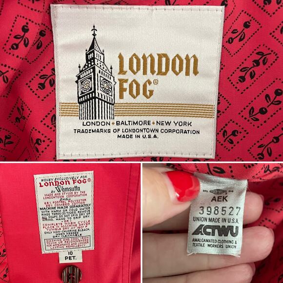 Vintage London Fog HOT pink floral lining padded shoulder raincoat size LP XLP - Picture 9 of 10